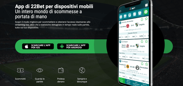 22Bet app mobile per iOS e Android - scommesse da smartphone