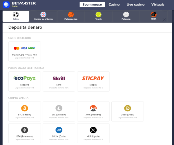 Metodi di deposito e prelievo