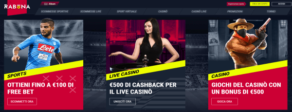 Rabona scommesse palinsesto live 2026 - quote e mercati