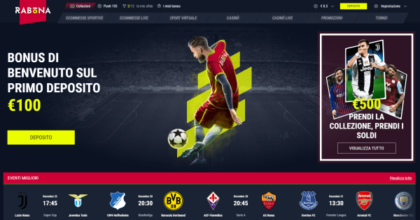 Rabona scommesse interfaccia homepage 2026 - bookmaker non ADM