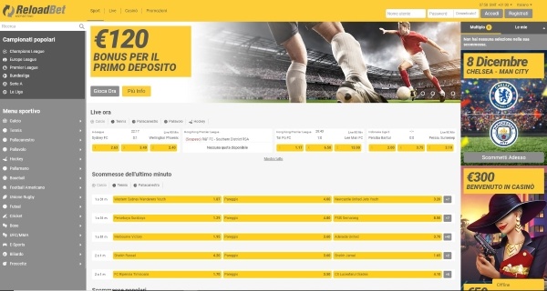 ReloadBet homepage - scommesse sportive e casino online non ADM 2026