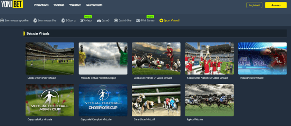 Yonibet scommesse sport virtuali calcio corse cavalli 2026
