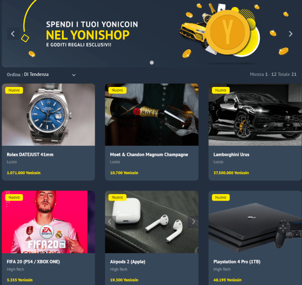 Yoniclub VIP Yonistore premi fisici Yonicoin Yonibet 2026